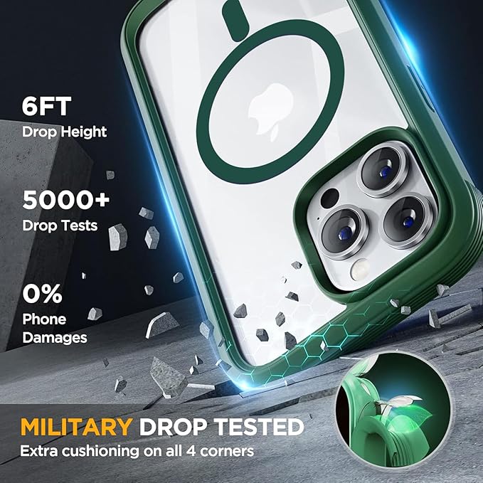 Miracase Magnetic for iPhone 14 Pro Case 6.1 inch (Compatible with MagSafe) Upgrade Full-Body Clear Phone Bumper Case with Built-in 9H Tempered Glass Screen Protector Magnetic Acacia Green