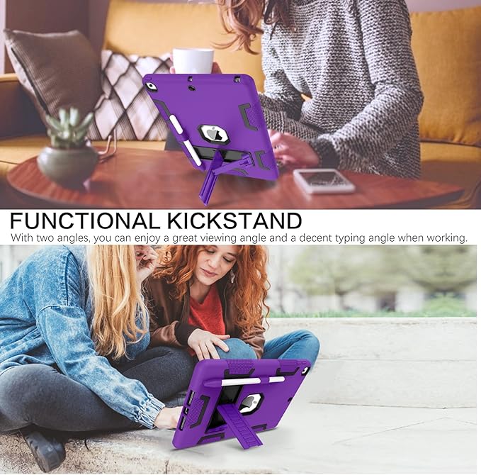 BENTOBEN iPad Case (9th/8th/7th Gen) 10.2-inch 2021/2020/2019 Heavy Duty Rugged Shockproof Protective Cover with Stand Pencil Holder C Purple