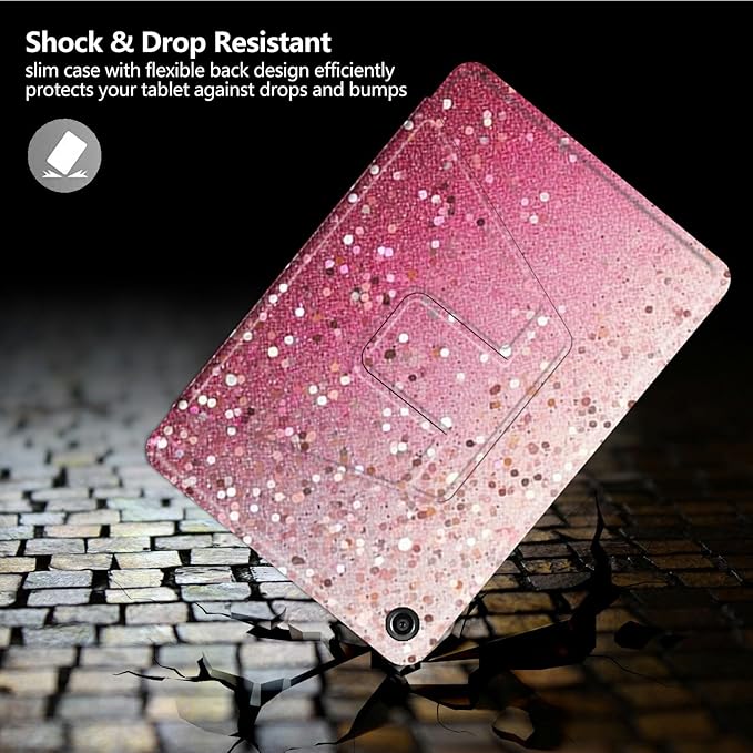 Case for Amazon Kindle Fire HD 10 Tablet (7th and 9th Generation 2017 and 2019 Release)360 Degree Rotating Swivel Stand Protective Cover for Fire HD 10 TabletPink Glitter