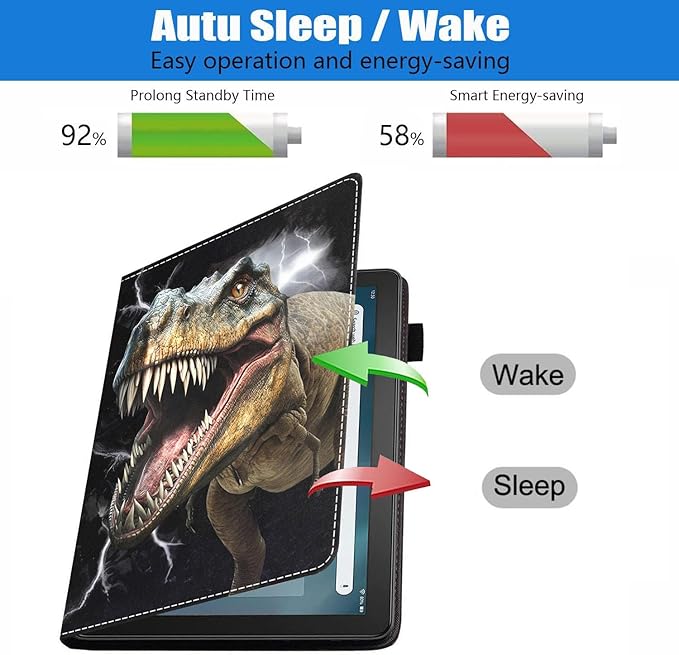 Case for All-New Kindle Fire HD 10/Fire HD 10 Plus Tablet 10.1 inch (11th Generation 2021 Released) - Slim PU Leather Cover with Auto Sleep Wake Dinosaur