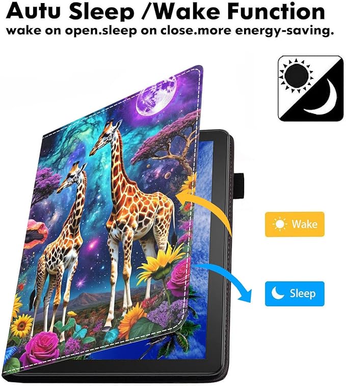 Case for Amazon Fire HD 10/HD 10 Plus Tablet 10.1 (13th/11th Generation 2023/2021 Release) Slim PU Leather Cover with Card Slot &amp Auto Wake/Sleep Giraffe
