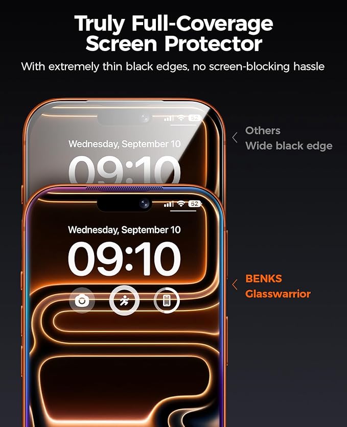 BENKS GlassWarrior AR Screen Protector for iPhone 17 Pro Max 6.9 inch 3D Curved Full Coverage Tempered Glass Superior Scratch Resistance Anti-Reflective Tempered Glass Screen Protector