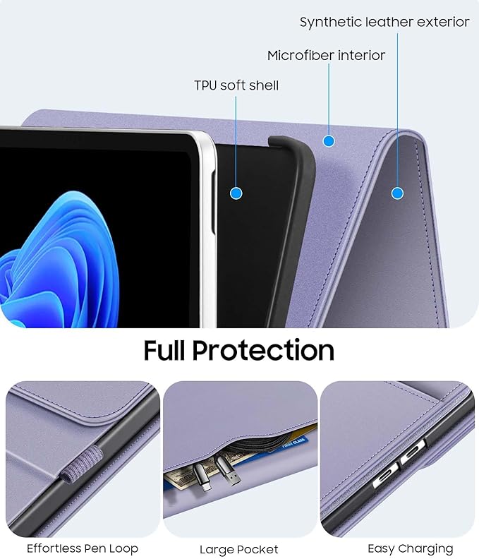 Fintie Protective Case for Microsoft Surface Pro 12 Inch (2025) Multi-Angle Viewing Portfolio Business TPU Back Cover with Pocket &amp Stylus Holder Compatible with Type Cover Keyboard (Lilac Purpl