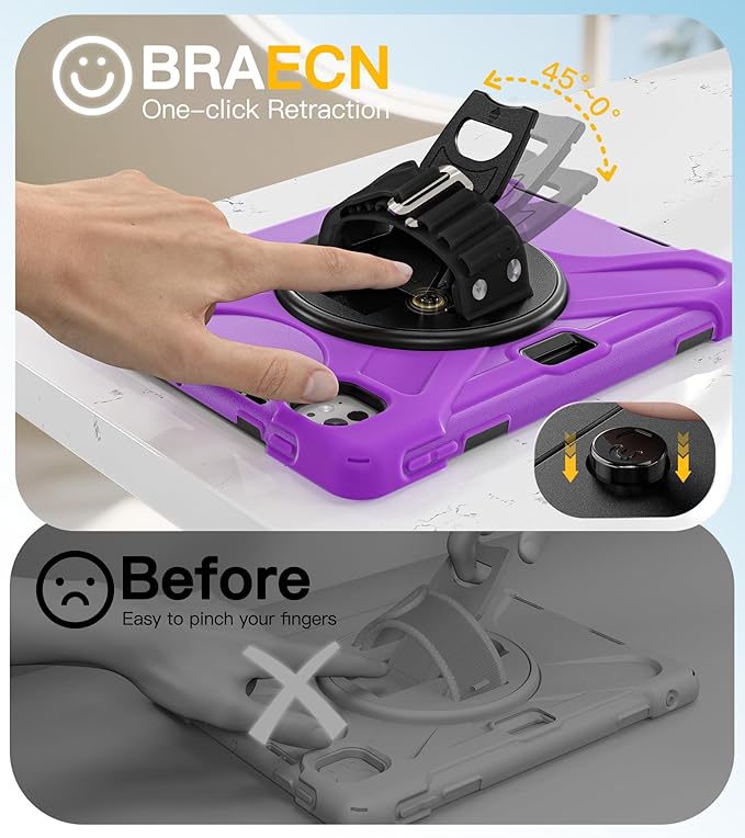 BRAECN Case for iPad Pro 11 inch M5 2025 &amp M4 2024 4 Layers Heavy Duty Full-Body Protection Screen Protector Pencil Holder 360° Rotating Handle Kickstand Shoulder Strap Kids Friendly