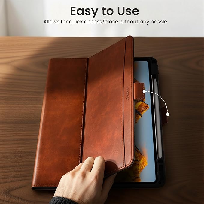 Handcrafted Case for iPad Pro 11 Inch M5 2025/M4 2024 with Pencil Holder &amp Hand Strap &amp PocketAuto Sleep/WakeMagnetic ClosureMulti Angles Stand CoverProtective Folio PU LeatherBrown