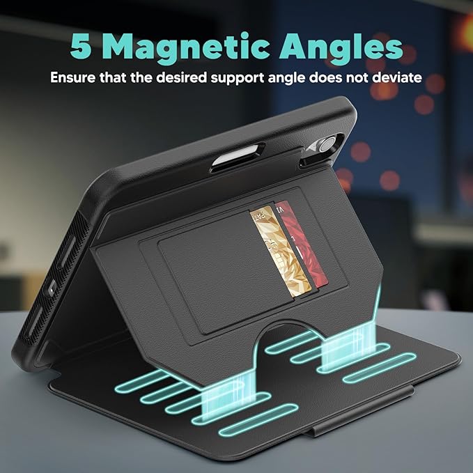 SEYMAC Case for iPad mini 7 (A17 Pro) / Mini 6 8.3″ Full Protective Auto Sleep/Wake Strong Magnetic Cover with 5 Standing Angles Pencil Holder Black