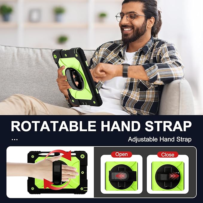 for iPad 9th/8th/7th Generation CaseiPad 10.2 Case 2021/2020/2019 with Cute Key Chain Rugged Protective Case with 360°Rotating Stand &amp Shoulder Hand Strap &amp Pen Slot for 10.2 Inch (Black+Ye