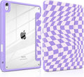TWOLSKOO Case for iPad Air 11-inch (M4 2026 / M3 2025 / M2 2024) Clear Acrylic Back with TPU Bumper Pencil Holder Trifold Stand Auto Sleep/Wake Purple Wavy Checker