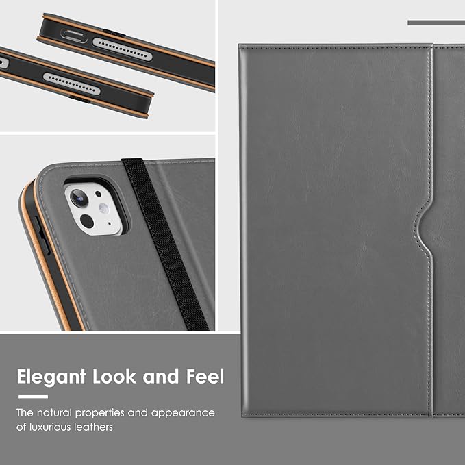 VIKESI Case for iPad Pro 13-inch M5 or M4 Released in 2025 or 2024 Leather Stand Cover with Apple Pencil Holder Auto Wake/Sleep Multiple Viewing Angles Built in Hand Strap &amp PocketGrey