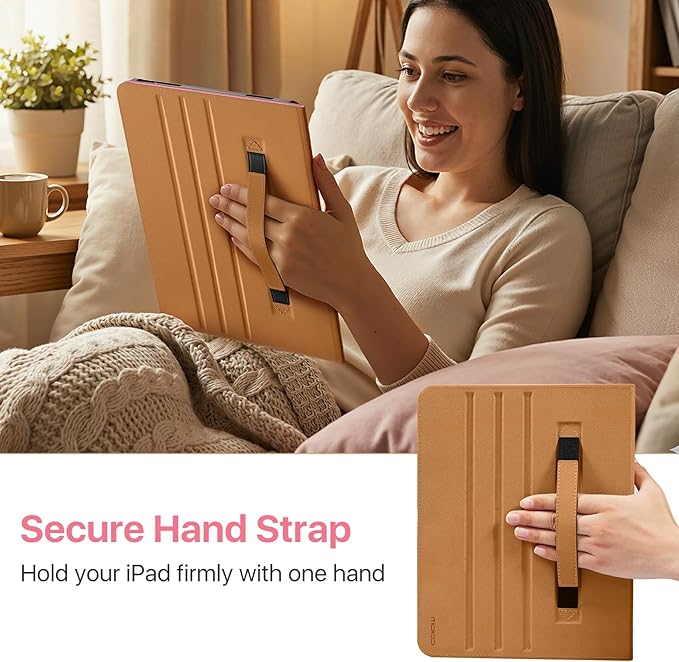 MoKo Case for iPad Air 13-inch (M4) 2026 / (M3) 2025 / (M2) 2024 with Pencil Holder &amp Hand Strap &amp Pocket Premium Leather Folio Stand Cover Multiple Viewing Angles Cinnamon Pink