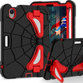 Kids Case for iPad mini 7 A17 Pro 2024/ Mini 6 8.3 inch Spider Case for iPad mini 7th 6th Generation Shockproof Durable Full Protective Cover with Pencil Holder Kickstand (Black+Red)