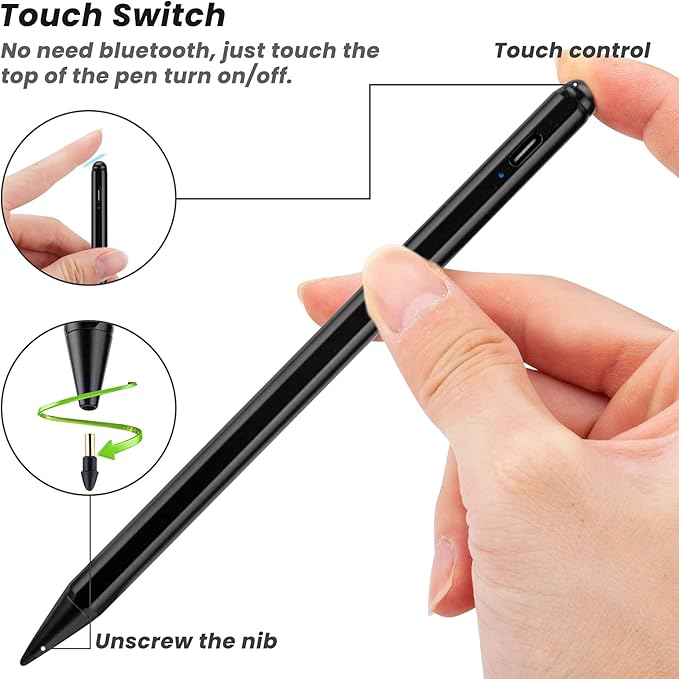 Minilabo iPad Pen for 2018-2025 Series Palm Rejection and Fast Charging Active Pencil Compatible with Apple iPad 6-11 iPad Pro 11/12.9/M4 iPad Air 3/4/5/M2/M3 Black