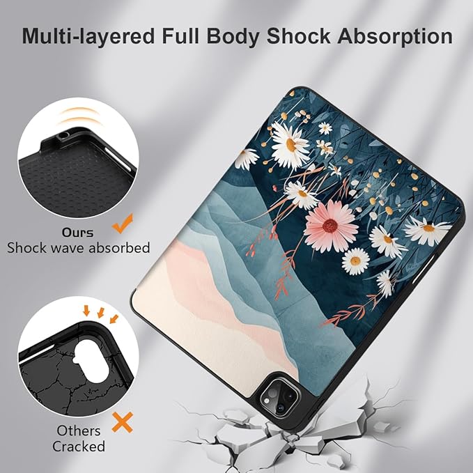 DONGKE Case for iPad Pro 12.9 inch 6th Generation 2022 Built-in Pencil Holder + Trifold Stand + Auto Wake/Sleep + Protective Cover for iPad Pro 12.9 5th/4th/3rd Gen - Daisie