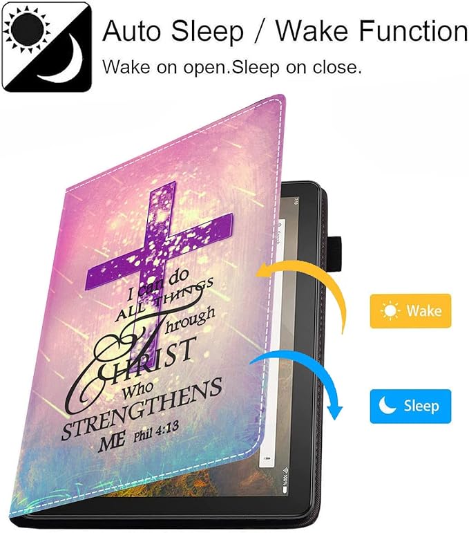 Case for All-New Fire HD 10/Fire HD 10 Plus Tablet (11th Gen 2021 Released) - Slim PU Leather Stand Flip Cover with Card Slot &amp Pencil Holder Christian Cross Quote Bible Verse Phil 4-13