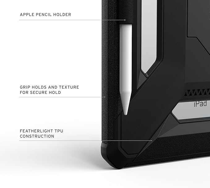 URBAN ARMOR GEAR UAG Designed for iPad 11 A16 11th Gen 2025 Case A3354 A3355 - Rugged Protective Cover with Kickstand and Pencil Holder Scout Plus Black