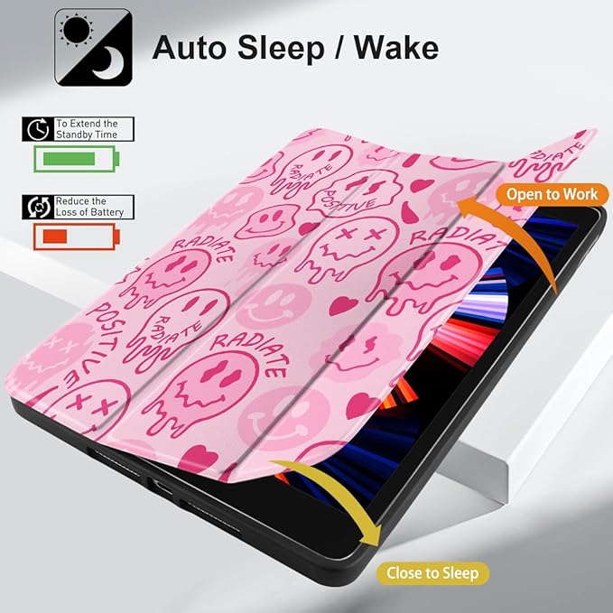 DONGKE Case Compatible with iPad 10.2 Inch 2021 2020 2019 iPad 9th/8th/7th Generation with Pencil Holder Slim Stand Protective Case with Soft TPU Back Auto Sleep/Wake Cover Melting Faces