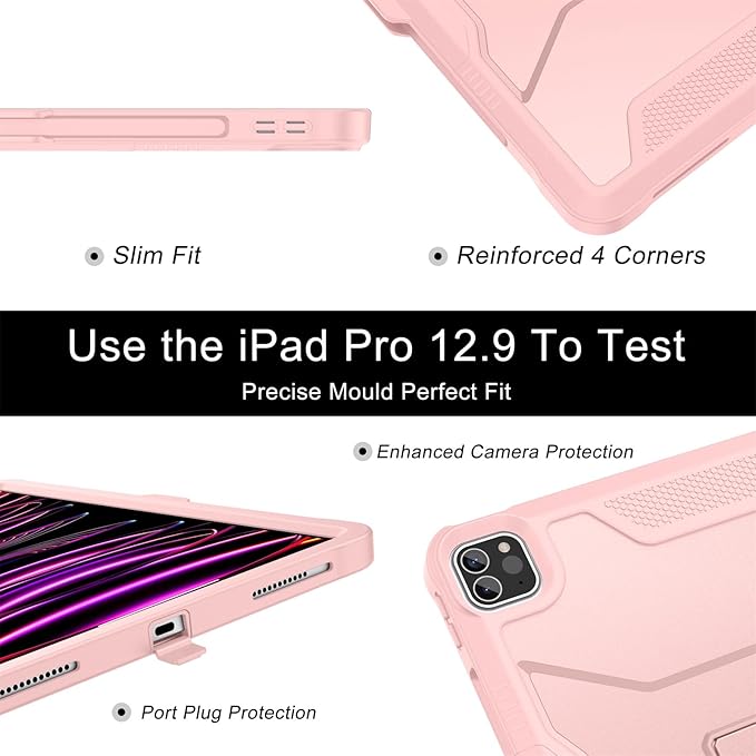 Soke Case for iPad Pro 12.9 Inch 6th/5th/4th Generation(2022/2021/2020 Release) Rugged Shockproof Protective Cover with Built-in Kickstand for Apple iPad Pro 12.9 - Pink Sand