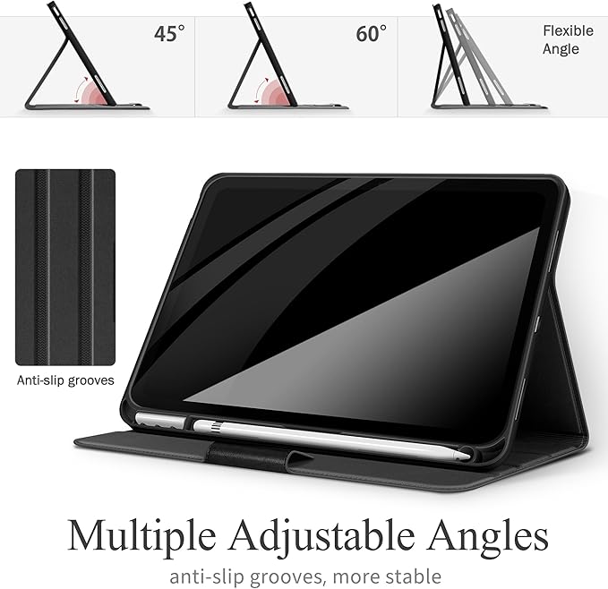 auaua Case for iPad (A16) 11th Generation 11 Inch 2025 iPad 10th Generation 10.9 Inch 2022 with Pencil Holder and Pocket Typing Angle Muti-Stand Magnetic Closure Auto Sleep/Wake (Black)
