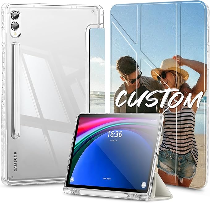 Custom Pictures Personalized Case for Samsung Galaxy Tab S10+/S10 Plus 12.4 inch(2024) Built-in Pencil Holder Customized Photo Galaxy Tablet Case with Shockproof Protective Cover Clear PC Back Shell