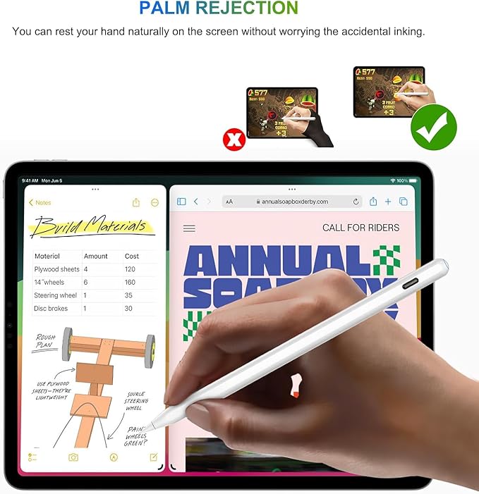 Pencil 2nd Generation for iPad: Magnetic Wireless Charging (Air 4/5 Mini 6 Pro 11/12.9 2018-2023) + USB-C Fast Charge - Stylus Pen for iPad 6-11 Pro 11/12.9 M4 M5 Air 3-5/M2/M3 Mini 5/6