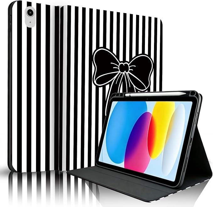 Black White Striped-Black Bow
