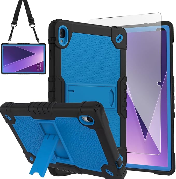 Case for Pritom Tab 10 Lite Tablet/TECLAST P26T/TECLAST P25T/Wetap M10 10.1 inch Tablet Shockproof Firendly Case Built in Kickstand Shoulder Strap with Screen Protector (Black/Blue/1 PC)