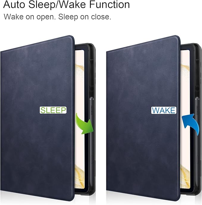 12.4 Case for Samsung Galaxy Tab S8 Plus/S8+ 2022/S7 FE 2021/Tab S7 Plus/S7+ 2020 (SM-X800/T730/T970) with S Pen Holder &amp [Auto Wake/Sleep] Premium PU Leather Folding Stand Cover Darkblue