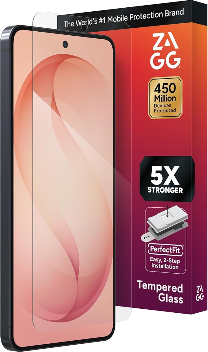 ZAGG Glass Elite Samsung Galaxy S26+ Screen Protector - 5x Stronger Tempered Glass Fingerprint Scanner Compatible 30% Recycled Glass InvisibleShield Easy Install PerfectFit
