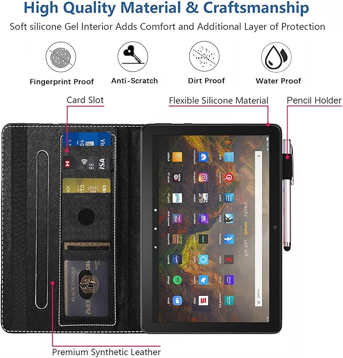 Case for Amazon Fire HD 10/HD 10 Plus Tablet 10.1 (13th/11th Generation 2023/2021 Release) Slim PU Leather Cover with Card Slot &amp Auto Wake/Sleep Flower Butterfly