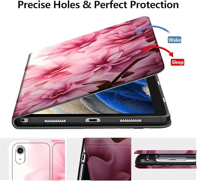 DIGTIALLL Case for iPad Air 5th/4th Generation (2022/2020 Release) 10.9/iPad Pro 11 2022/2021/2020 Release PU Leather Smart Premium Stand Protective Cover with Auto Sleep/WakePink Flowers