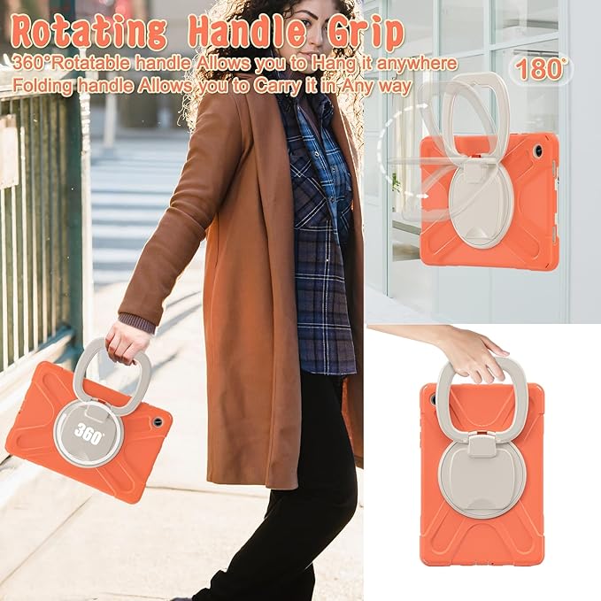 Case for Galaxy Tab A9 Plus 11 2023 (SM-X210/ X215/ X216) Heavy Duty Protective Case with 360 Degree Swivel Stand&ampHand Strap&ampShoulder Strap (Living Coral)