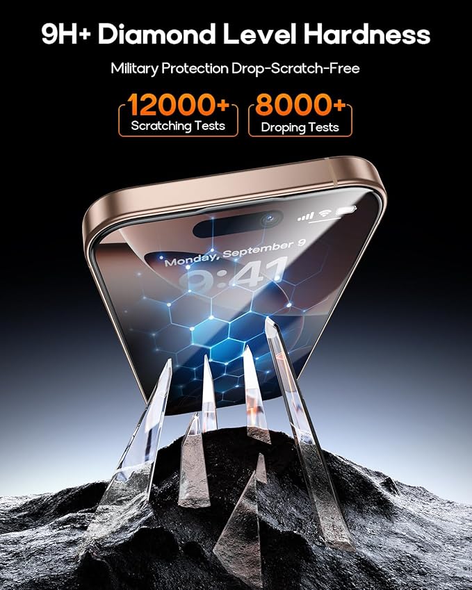 3 Pack for iPhone 15 Tempered Glass Privacy Screen Protector Dust Free CABIN Auto Positioning Bubble Free Privacy Protection Easy Installation9H+ Hardness