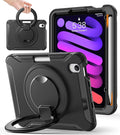 BATYUE Shockproof Case for iPad mini 7 (A17 Pro)/ Mini 6 8.3 inch (2024/2021) - 360° Multi-Angle Stand (Portrait &amp Landscape) &amp Grip Built-in Pencil Holder Black