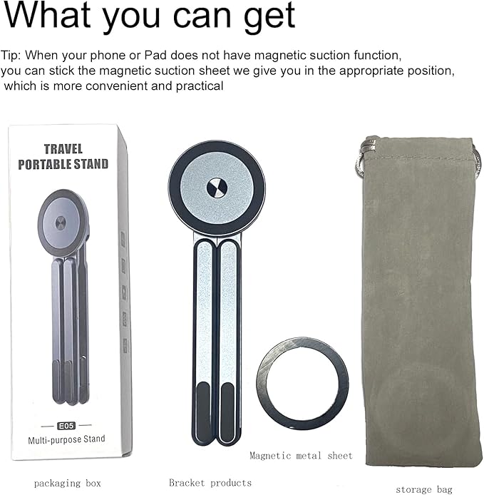 Multi-Purpose Portable Magnetic Stand Suitable for Smartphones PadLaptop AluminumAlloy MaterialSuitable fortraveling Official Working and Leisure and Home Entertainment (E05-gray)
