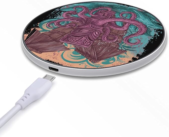 Hawaii Tiki Octopuss Phone Charger Magnetic Charging Pad Anti-Slip with USB Cable