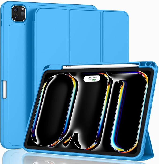 ZryXal New iPad Pro 13 Inch Case (M5) 2025 / (M4) 2024 with Pencil Holder Smart iPad Case [Support Pencil Pro and Pencil (USB-C)] Support Touch ID and Auto Wake/Sleep (New Ocean Blue)