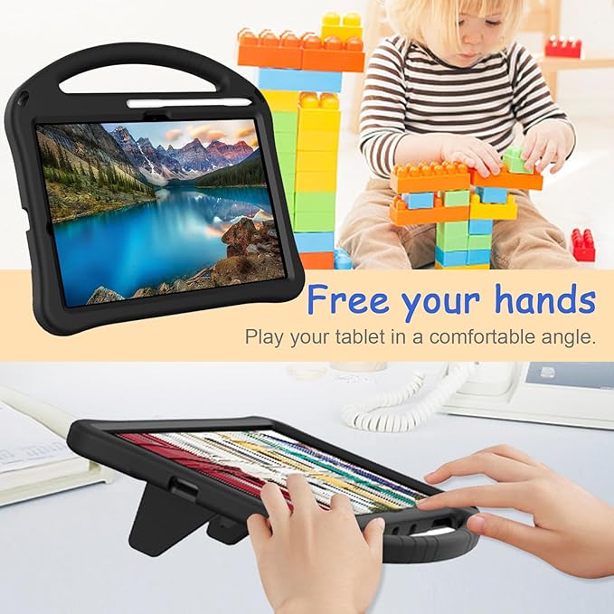 Kids Case for Samsung Galaxy Tab S11 2025 11 Tablet Techcircle Light Weight Shock Proof EVA Foam Handle Rugged Stand Protective Case Black