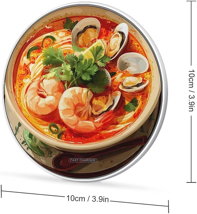 Tom Yum Goong Soup Shrimp Oysters Fast Portable Charger 10W Funny Graphic Phone Charging Pad with USB Cable