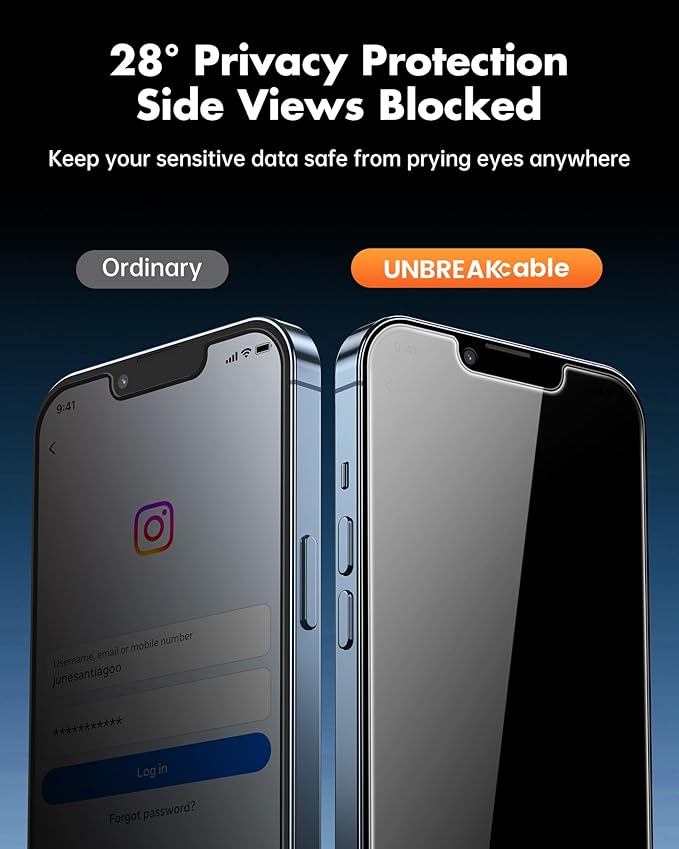 UNBREAKcable 4PCS Screen Protector for iPhone 13 Pro - 2 Privacy Tempered Glass+2 Clear Glass Double Shatterproof [Installation Frame] [9H Hardness] [Case Friendly] Anti-Scratch for iPhone 6.1 inch