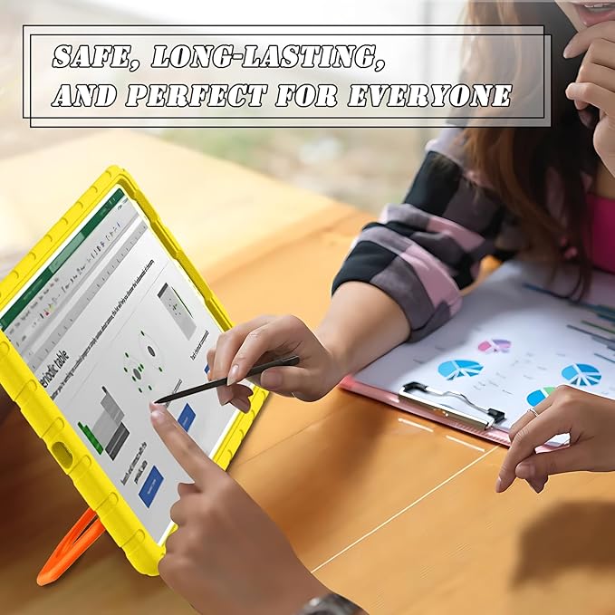 for iPad Pro 12.9 Case 3rd 4th 5th 6th Generation with Pencil Holder &amp 360° Rotating Handle Stand New Cute Rugged Cover for iPad Pro 12.9 inch 2022/2021/2020/2018 - Yellow