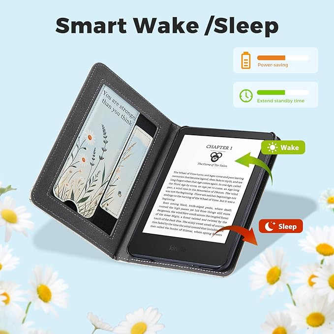 CoBak Case for 6 E-Reader - PU Leather Smart Cover with Auto Sleep/Wake &amp Hand Strap not Compatible with Kobo ClaraTranquil Bloom