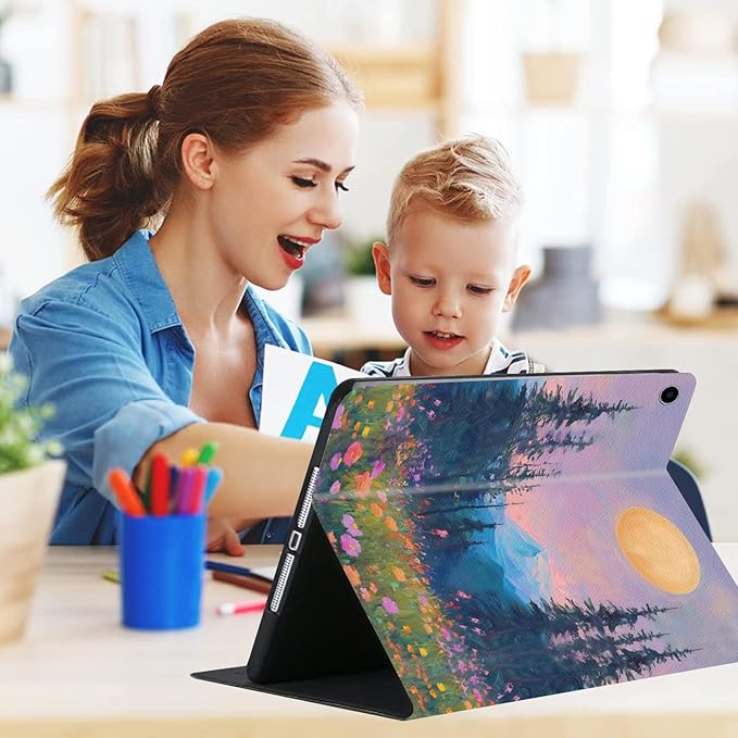 Compatible with iPad Air 13 inch Case (M3 2025 /M2 2024)/12.9 inch Case (6th/5th/4th/3rd 2022/2021/2020/2018) with Pencil HolderAuto Wake/Sleep Protect CoverTwilight Mountain Floral Scenery