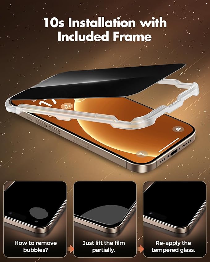 UNBREAKcable Privacy Screen Protector for iPhone 16 Pro Full Coverage Shatterproof Tempered Glass [True 28°Anti Spy] [9H Hardness] [Easy Installation Frame] 2-Pack Private Screen for iPhone 16 Pro