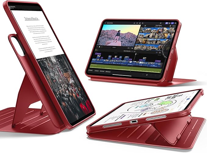 ESR for iPad Pro 13 Inch Case (M5/M4) 2025/2024 Rotating Case with Removable Magnetic Cover Adjustable Portrait/Landscape Stand 9 Standing Angles Shift Series Red