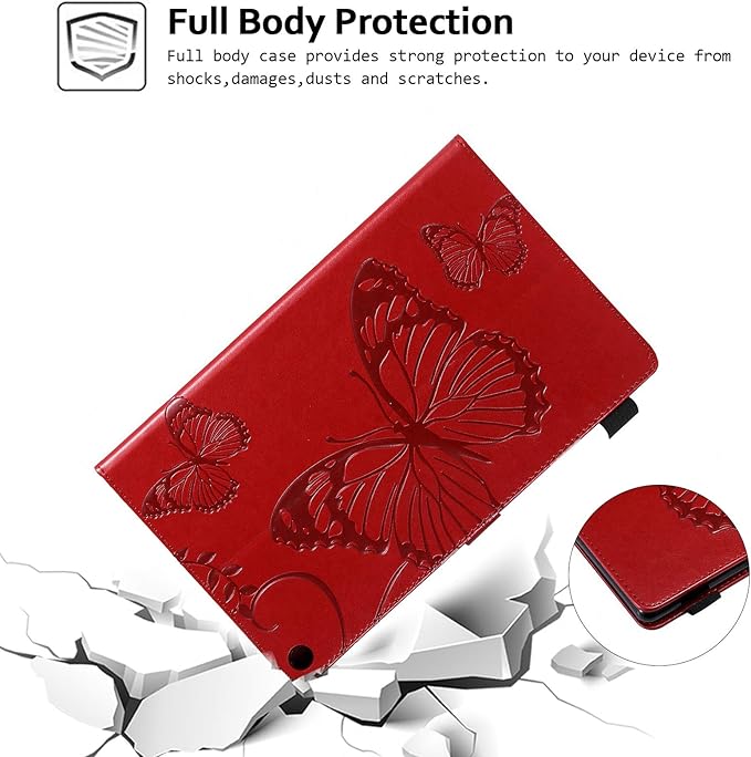 Case for Fire HD 10 Tablet Techcircle Butterfly Embossed Slim Folding Stand Cover with Credit Card/Cash Holder Case for Amazon Fire HD 10.1 5th/7th/9th Generation-2015/2017/2019 Release Burgundy