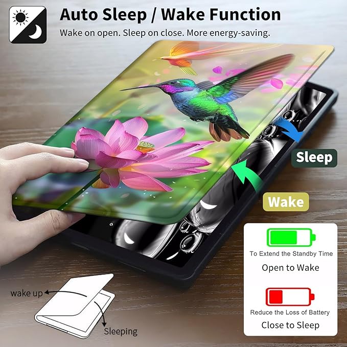 Case for Samsung Galaxy Tab S9 FE 5G 10.9 Inch/Galaxy Tab S9 11 Inch 2023360 Degree Rotating Swivel PU Leather Stand Slim Flip Folio Cover with Auto Wake/SleepHummingbird Lotus