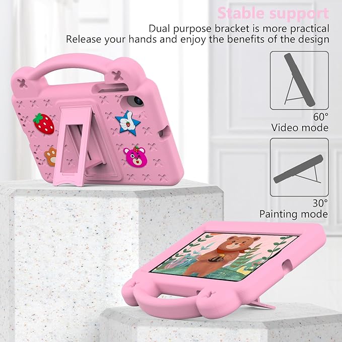 Kids Case for Onn 11 Inch Tablet Pro Case 2024 Model:100146660 EVA Soft Kickstand Cute DIY Figures Handle Design Kids Friendly Lightweight Protective Case for Onn 11 Tablet Pro 2024 Pink