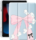 Idocolors Case for iPad 11 inch (A16 Chip) 2025 Generation 11th / iPad 10.9 inch 2022 10th Gen Built-in Pencil Holder with Soft TPU Shockproof Back Shell Auto Wake/Sleep Bunny Bow-Blue