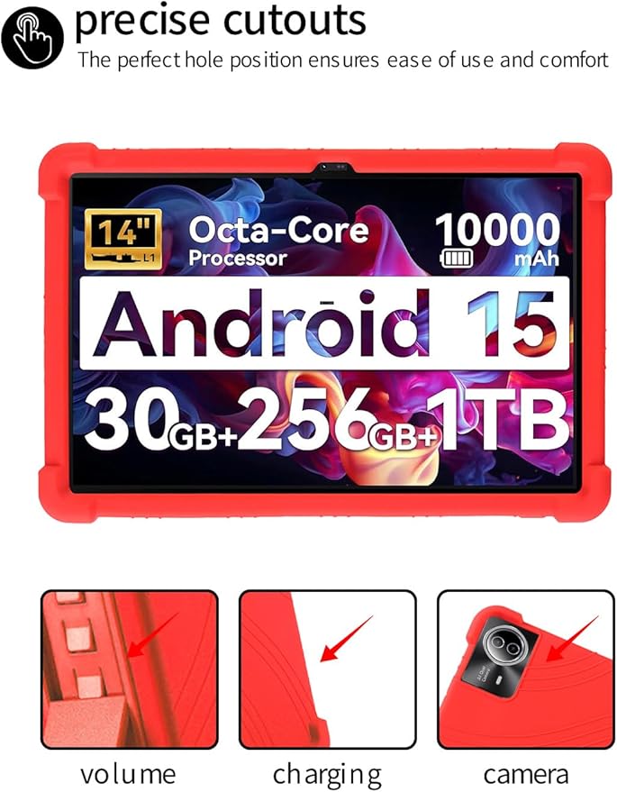 for Urao G140L 14 Inch Tablet CaseBOVUGAC Soft Silicone Adjustable Stand Shockproof Kids Friendly for Higrac G140L 14 Tablet(Red)