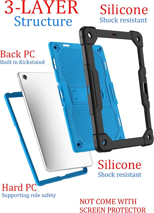 Case for Pritom M10 /quntiCO Y10 /Digiland DL1036 /Voger priorpad X100 /VUCATIMES N10/Gateway 10.1 HD Tab Case with Stand Rubber Hybrid Come with 9H Tempered Glass Film (Black/Blue/2 PCS)